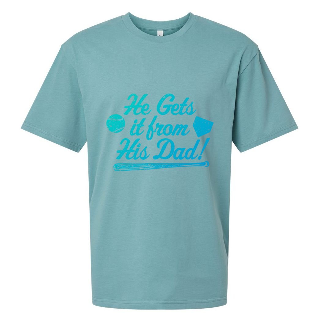 Funny Baseball He Gets It From His Dad Baseball Family Funny Gift Sueded Cloud Jersey T-Shirt