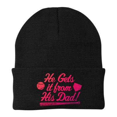 Funny Baseball He Gets It From His Dad Baseball Family Funny Gift Beanie