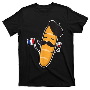 French Baguette Holding A French Flag And Wine Glass T-Shirt