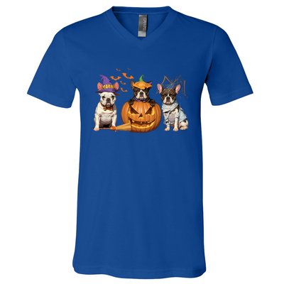 French Bulldog Halloween Witch Mummy Pumpkin Funny Dog Lover Meaningful Gift V-Neck T-Shirt