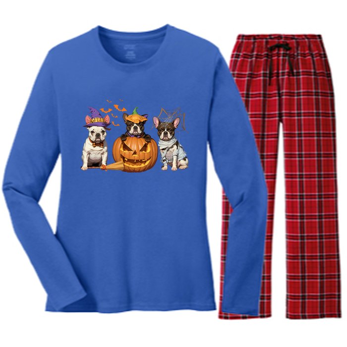 French Bulldog Halloween Witch Mummy Pumpkin Funny Dog Lover Meaningful Gift Women's Long Sleeve Flannel Pajama Set 