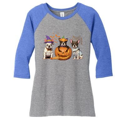 French Bulldog Halloween Witch Mummy Pumpkin Funny Dog Lover Meaningful Gift Women's Tri-Blend 3/4-Sleeve Raglan Shirt