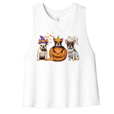 French Bulldog Halloween Witch Mummy Pumpkin Funny Dog Lover Meaningful Gift Women's Racerback Cropped Tank