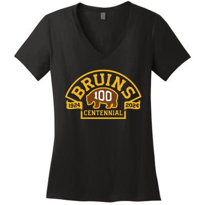 Funny Bruins Hockey Team 100th Season Hockey 2024 Gift Women's V-Neck T-Shirt