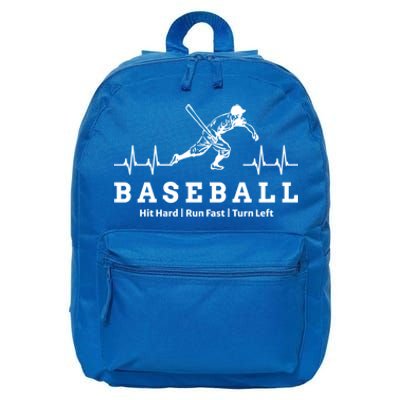 Funny Baseball Heartbeat Hit Hard Run Fast Turn Left Gift 16 in Basic Backpack