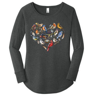 Forest Bird Heart Watching Cardinal Goldfinch Wren Chickadee Women's Perfect Tri Tunic Long Sleeve Shirt