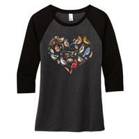 Forest Bird Heart Watching Cardinal Goldfinch Wren Chickadee Women's Tri-Blend 3/4-Sleeve Raglan Shirt