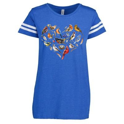 Forest Bird Heart Watching Cardinal Goldfinch Wren Chickadee Enza Ladies Jersey Football T-Shirt