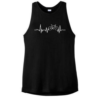 Funny Bicycle Heartbeat Cycling Cyclist Ladies PosiCharge Tri-Blend Wicking Tank