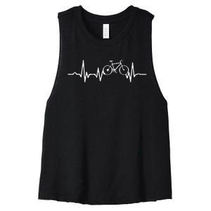 Funny Bicycle Heartbeat Cycling Cyclist Women's Racerback Cropped Tank