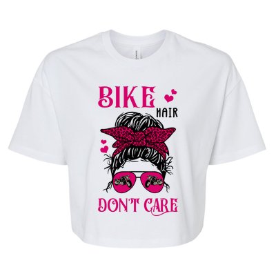 Funny Biker Hair Dont Care Messy Bun Bike Lover Great Gift Bella+Canvas Jersey Crop Tee