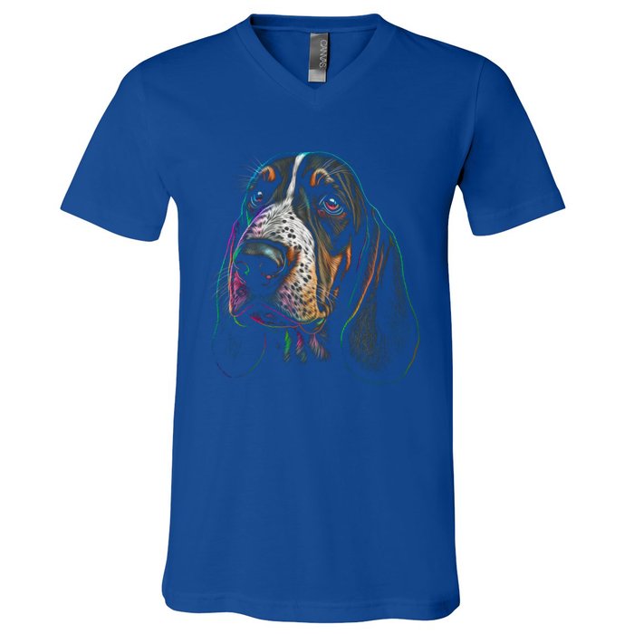 Funny Basset Hound Dog Lover Colorful Dog Mom Dad Gift V-Neck T-Shirt