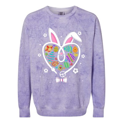 Funny Bunny Heart Trucker Eggs Hunting Easter Day Gift Colorblast Crewneck Sweatshirt