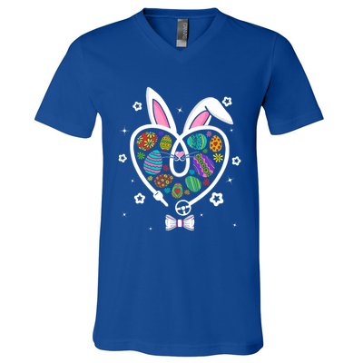 Funny Bunny Heart Trucker Eggs Hunting Easter Day Gift V-Neck T-Shirt