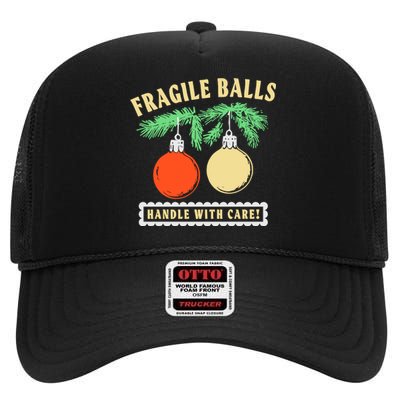 Fragile Balls Handle With Care Christmas 2024 High Crown Mesh Back Trucker Hat