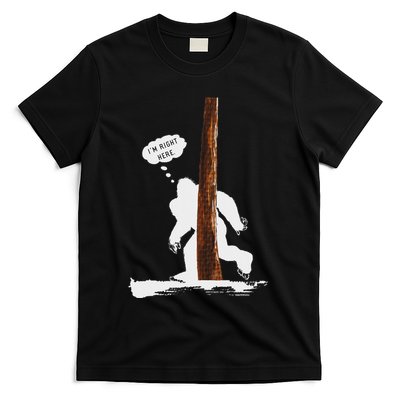 Funny Bigfoot Hiding Behind Tree For Sasquatch Believer T-Shirt