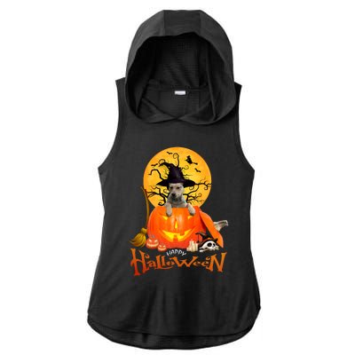 Funny Blue Heeler Dog Spooky Halloween Ladies PosiCharge Tri-Blend Wicking Draft Hoodie Tank