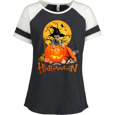 Funny Blue Heeler Dog Spooky Halloween Enza Ladies Jersey Colorblock Tee