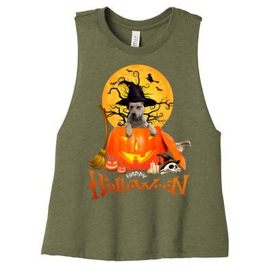 Funny Blue Heeler Dog Spooky Halloween Women's Racerback Cropped Tank