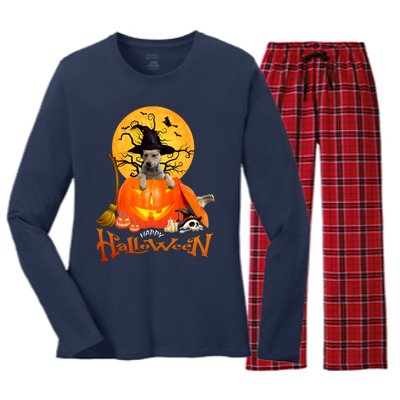 Funny Blue Heeler Dog Spooky Halloween Women's Long Sleeve Flannel Pajama Set 