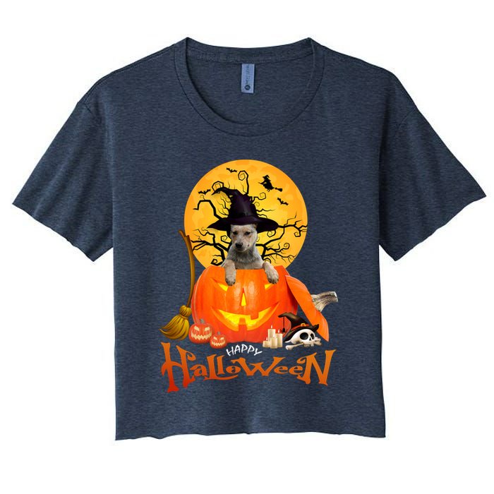 Funny Blue Heeler Dog Spooky Halloween Women's Crop Top Tee