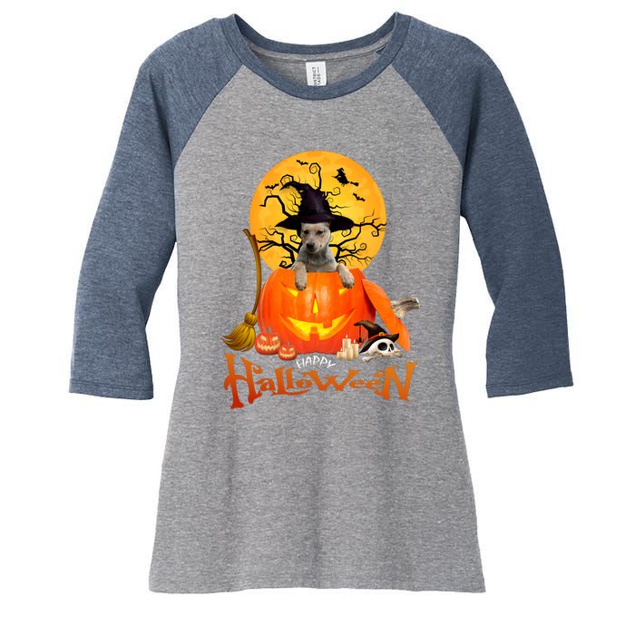 Funny Blue Heeler Dog Spooky Halloween Women's Tri-Blend 3/4-Sleeve Raglan Shirt