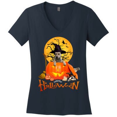 Funny Blue Heeler Dog Spooky Halloween Women's V-Neck T-Shirt