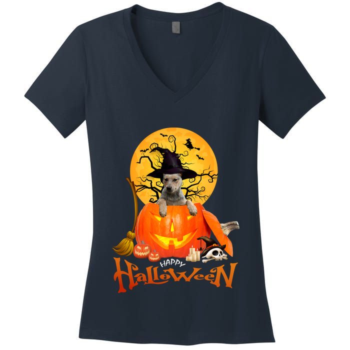 Funny Blue Heeler Dog Spooky Halloween Women's V-Neck T-Shirt