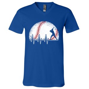 Funny Baseball Heartbeat Baseball Player Gift V-Neck T-Shirt