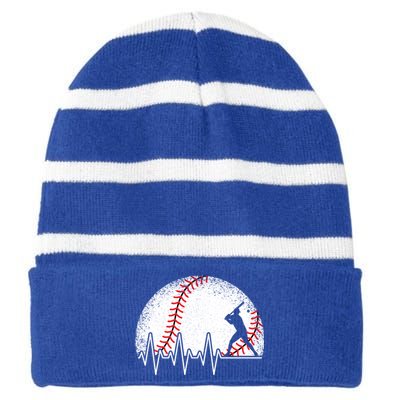 Funny Baseball Heartbeat Baseball Player Gift Striped Beanie with Solid Band