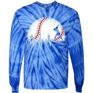 Funny Baseball Heartbeat Baseball Player Gift Tie-Dye Long Sleeve Shirt