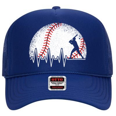 Funny Baseball Heartbeat Baseball Player Gift High Crown Mesh Back Trucker Hat