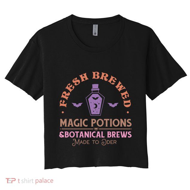 Fresh Brewed Halloween Witch Sign Witchy Mystical Magical Cute Gift Crop Top