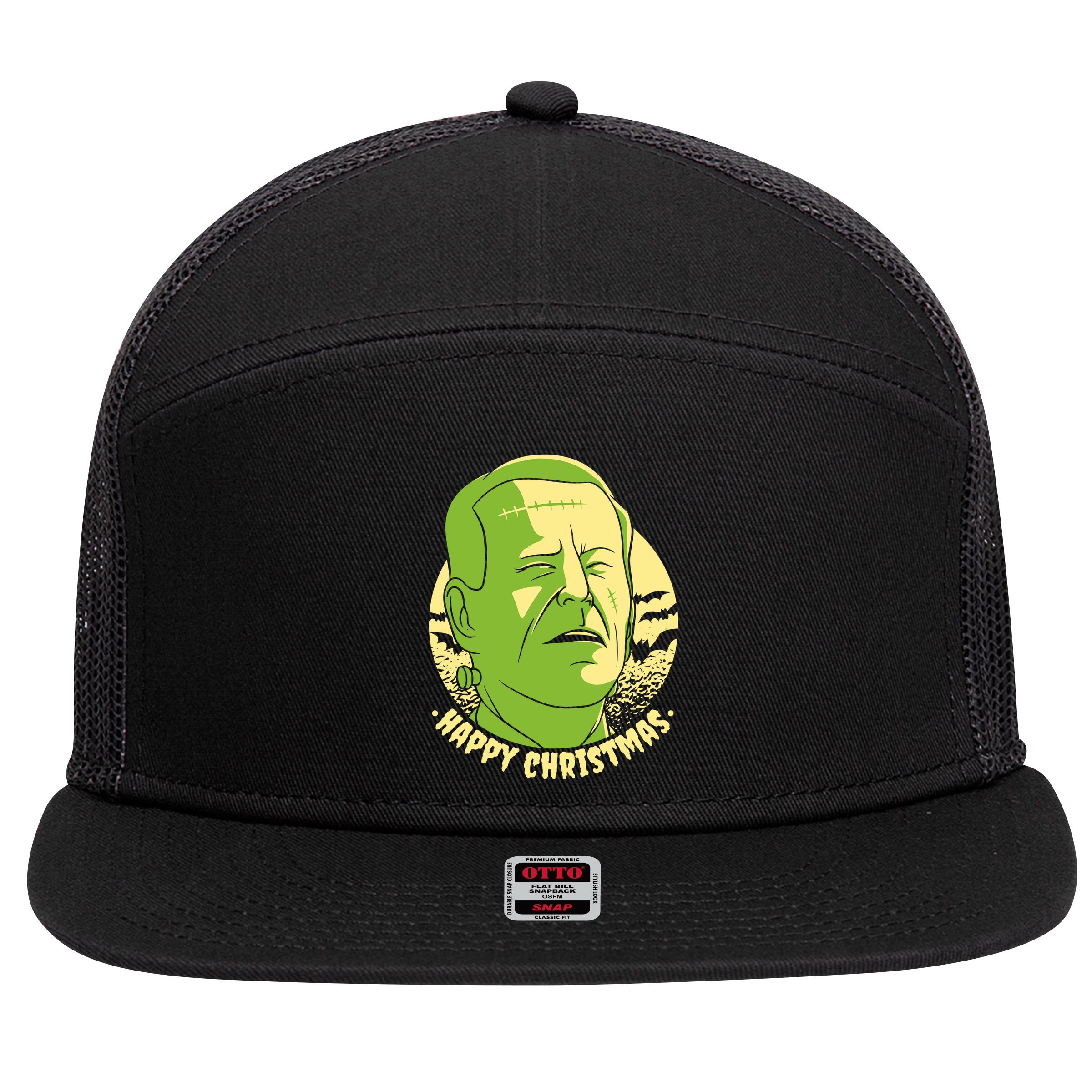 Frankenstein Biden Halloween Funny 7 Panel Mesh Trucker Snapback Hat