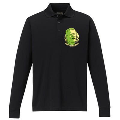 Frankenstein Biden Halloween Funny Performance Long Sleeve Polo