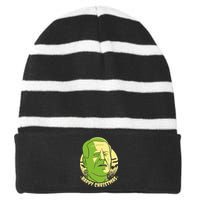 Frankenstein Biden Halloween Funny Striped Beanie with Solid Band