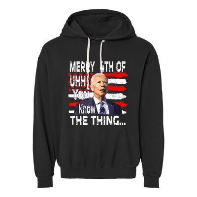 Funny Biden Happy Fourth Of July.Biden 4th Of July Memes Garment-Dyed Fleece Hoodie