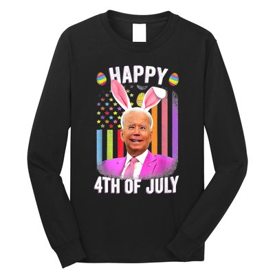 Funny Biden Happy 4th Of July Confused Easter Biden Bunny Long Sleeve Shirt