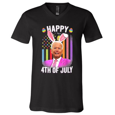 Funny Biden Happy 4th Of July Confused Easter Biden Bunny V-Neck T-Shirt