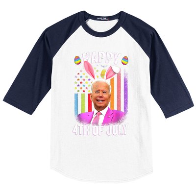 Funny Biden Happy 4th Of July Confused Easter Biden Bunny Baseball Sleeve Shirt