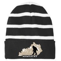 Funny Bigfoot I Believe Loves Kentucky Ky Sasquatch Striped Beanie with Solid Band