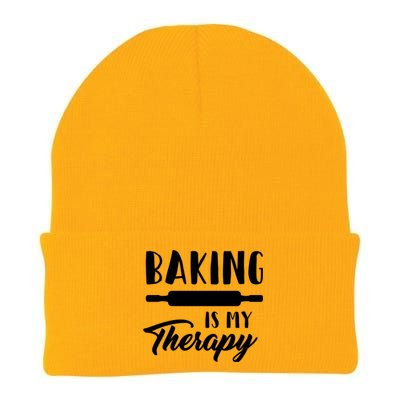 Funny Baking Is My Therapy Rolling Pin Trendy Baker Humor Gift Knit Cap Winter Beanie