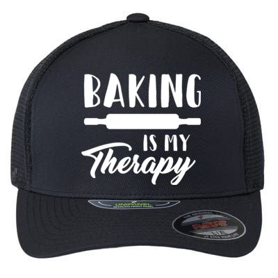 Funny Baking Is My Therapy Rolling Pin Trendy Baker Humor Gift Flexfit Unipanel Trucker Cap