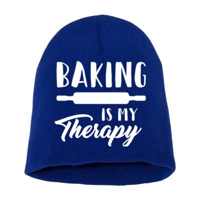 Funny Baking Is My Therapy Rolling Pin Trendy Baker Humor Gift Short Acrylic Beanie