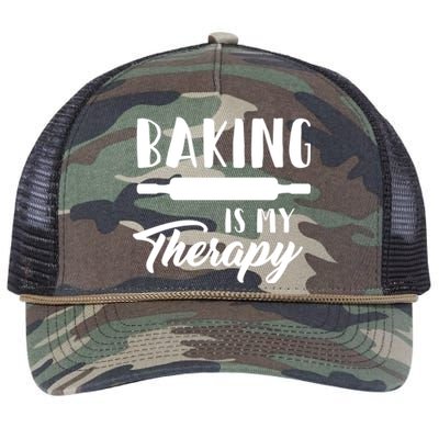 Funny Baking Is My Therapy Rolling Pin Trendy Baker Humor Gift Retro Rope Trucker Hat Cap