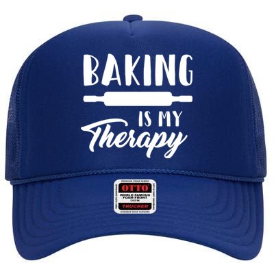 Funny Baking Is My Therapy Rolling Pin Trendy Baker Humor Gift High Crown Mesh Back Trucker Hat