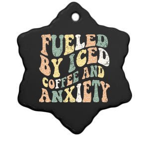 Fueled By Iced Coffee And Anxiety Funny Groovy Iced Coffee Ceramic Star Ornament