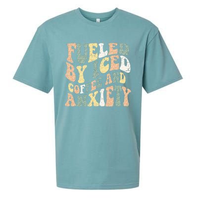 Fueled By Iced Coffee And Anxiety Funny Groovy Iced Coffee Sueded Cloud Jersey T-Shirt