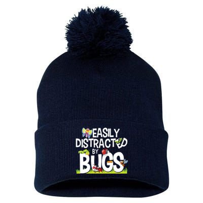 Funny Bug Insects Easily Distracted By Bugs Science Pom Pom 12in Knit Beanie