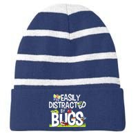 Funny Bug Insects Easily Distracted By Bugs Science Striped Beanie with Solid Band